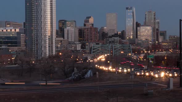 Downtown Denver Skyline Dusk Timelapse Pan