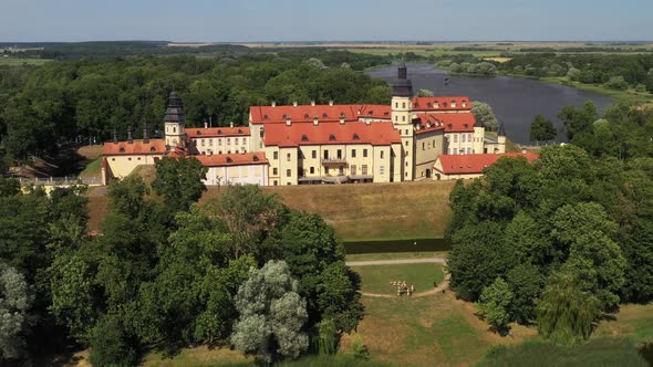 Top View of the Nesvizh Castle and the Park in the Summer