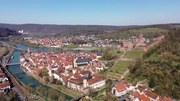 Wertheim with castle at Main and Tauber river estuary, Germany