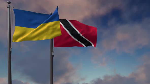 Trinidad And Tobago Flag Waving Along With The National Flag Of The Ukraine - 4K