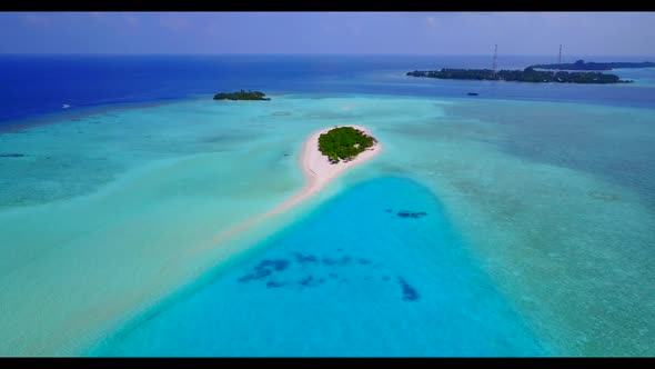 Aerial top down nature of marine coastline beach adventure by blue ocean and white sand background o