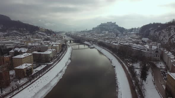 Aerial view of Salzburg and the Salzach River