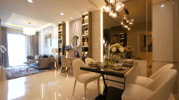 Modern and Luxurious Apartment Decoration Walkthrough from the Dining Area to the Living Area