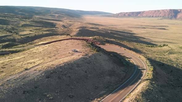 Road Across the Canyon Mountains Aerial View From Drone