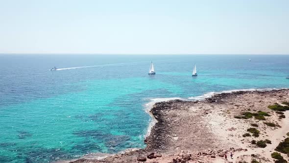 Aerial: Cap de Ses Salines in Mallorca, Spain