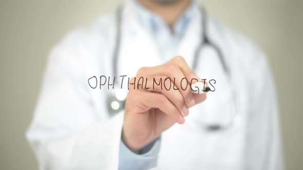 Ophthalmologist, Doctor Writing on Transparent Screen alt