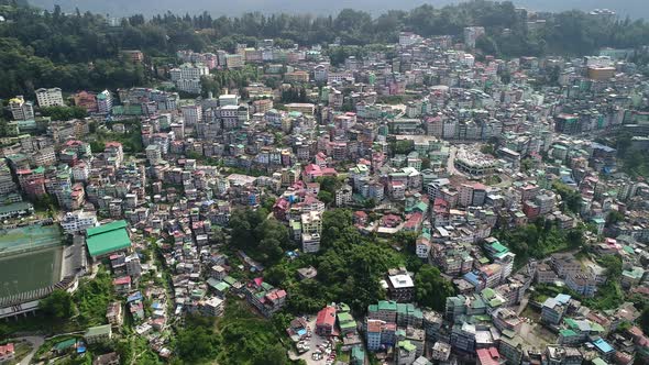 City of Gangtok in Sikkim India seen from the sky