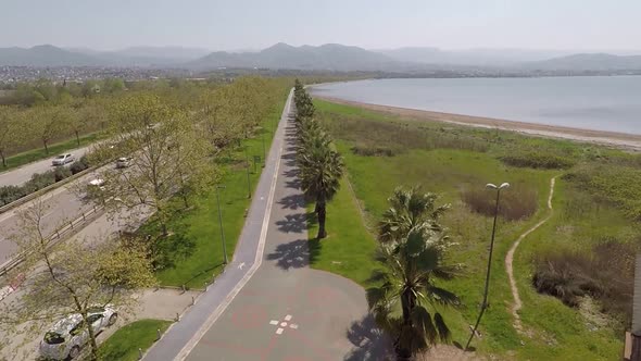 Aerial Walking Road and Seashore