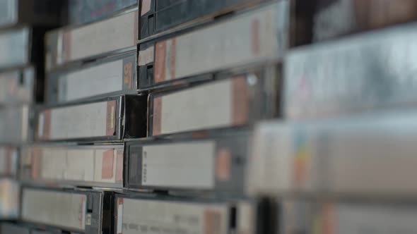 Old Videotapes Stacked on the Shelf.