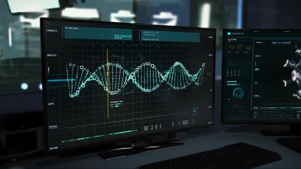 Modern Diagnostic Software Interface Analyzes Dna Strands In Medical Computer alt