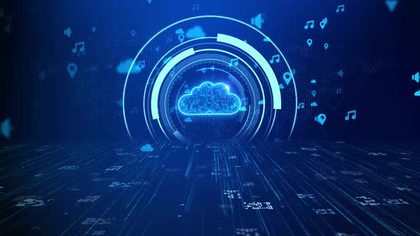 Digital Data Cloud technology network HUD style  alt