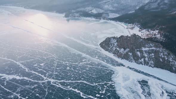 Frozen Lake Baikal Aerial View