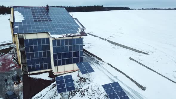 Aerial Solar Farm in Winter