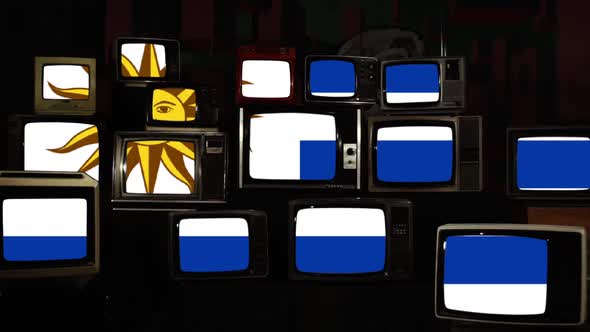 Flag of Uruguay and Retro TVs.