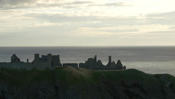 Pan right of Dunnottar Castle and the North Sea