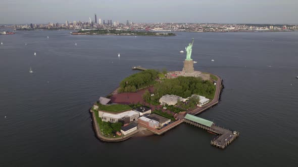 Aerial view away from the statue of Liberty with Brooklyn and Governors Island background - reverse,