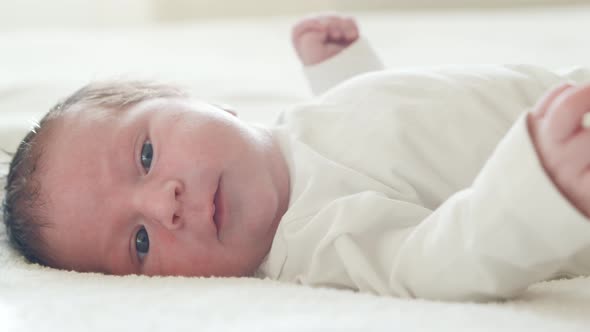 Close-up portrait of a young baby who has recently been born.