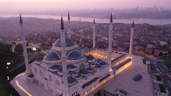 Aerial Drone View of Istanbul Camlica Mosque and Bosphorus. Biggest Mosque in Europa 10