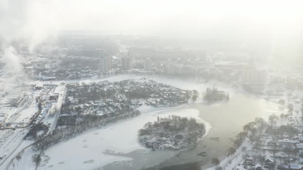 Winter River Svisloch in the Center of Minsk