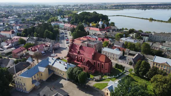 Aerial Shot The City Of Horodok, Lviv. Church Of The Exaltation Of The Honest Cross. Ukraine