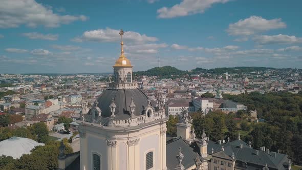 Aerial View of St. Jura St. George's Cathedral Church in Town Lviv, Ukraine