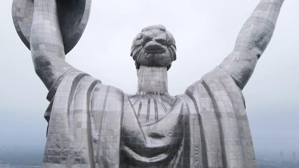 Symbol of Kyiv, Ukraine: Motherland Monument. Aerial View, Slow Motion. Kiev