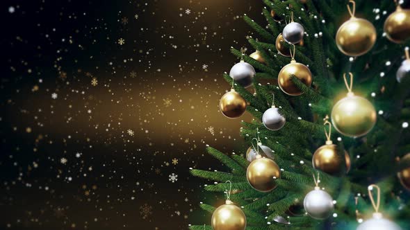 Christmas Tree With Shiny Lights And Golden Background 4k