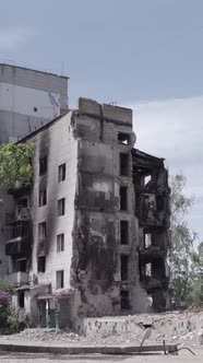 Vertical Video of a Destroyed House During the War in Ukraine