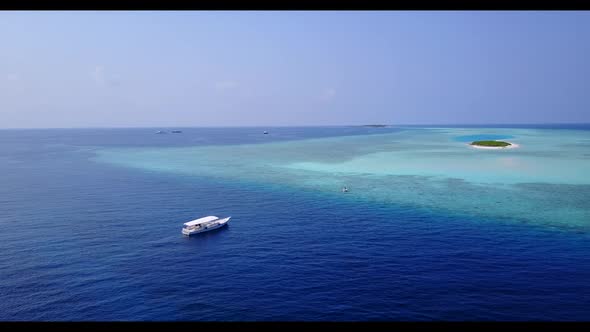 Aerial top view travel of tranquil coastline beach time by blue green sea and white sand background 