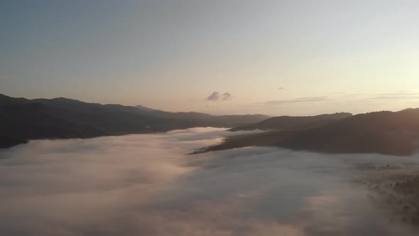 Aerial Top Drone View Above the Clouds and Sky in Wonderful Morning Sunrise Time