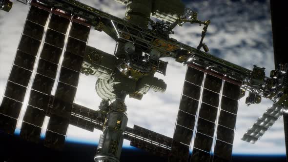 International Space Station on Orbit of Earth Planet Elements Furnished By NASA alt