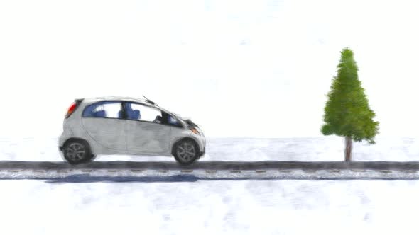 White Car Driving Stop Motion