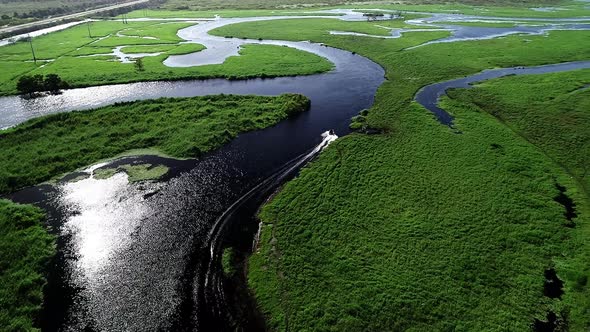 An airboates along the Saint John's River in Florida.