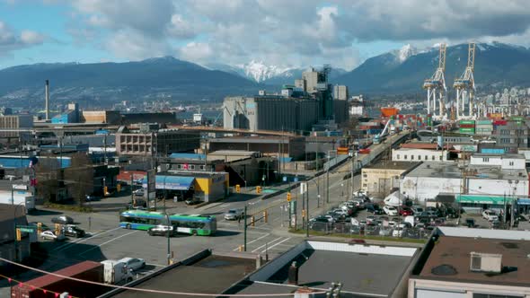 Aerial drone view rising to reveal scenic Vancouver Harbour.