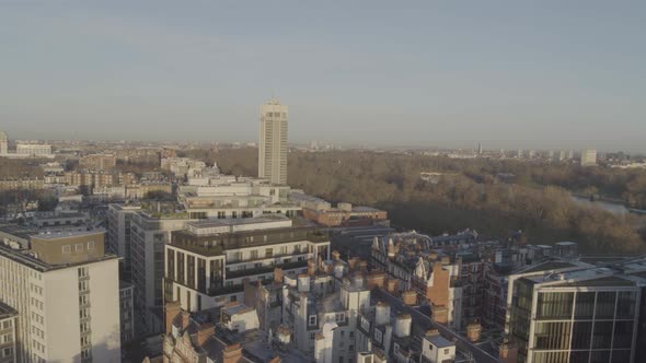Aerial overview of Knightsbridge district including One Hyde Park in West London