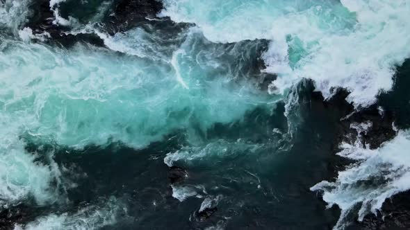 Overhead view of the blue waters of the Petrohue Falls, southern Chile.