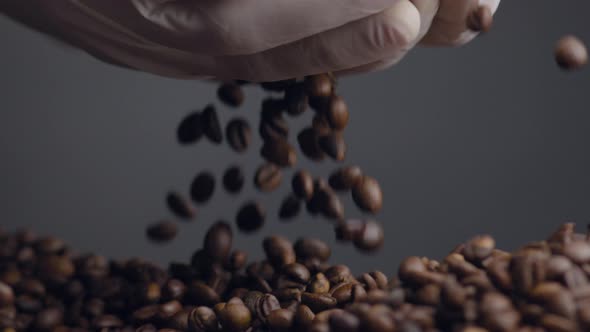 Hands Holding Fresh Coffee Grains Close Up