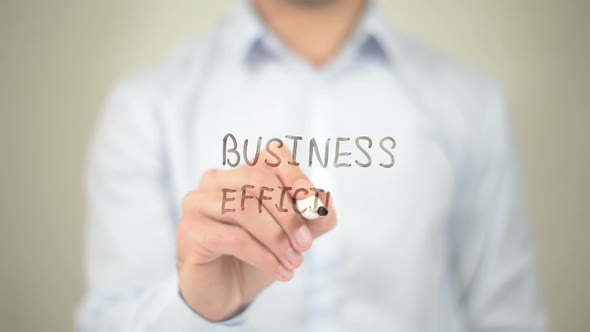 Business Efficiency, Businessman Writing on Transparent Screen