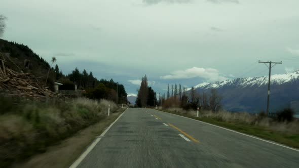 A first person view of driving through the beautiful country of New Zealand