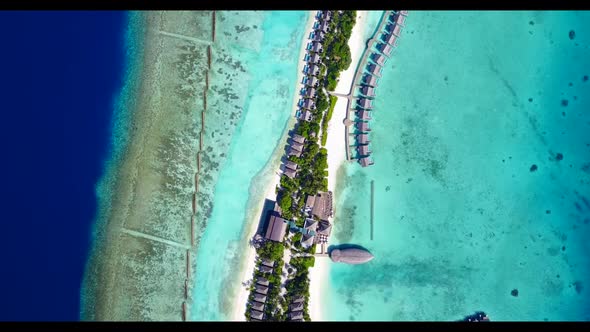 Aerial drone view sky of marine island beach adventure by blue green sea and white sand background o
