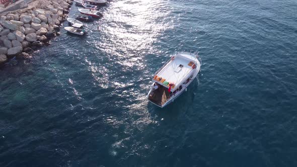 Aerial Boats in the Harbor and the Blue Sea 4K