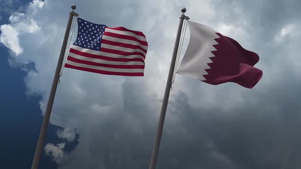 Waving Flags Of The United States And The Qatar 2K