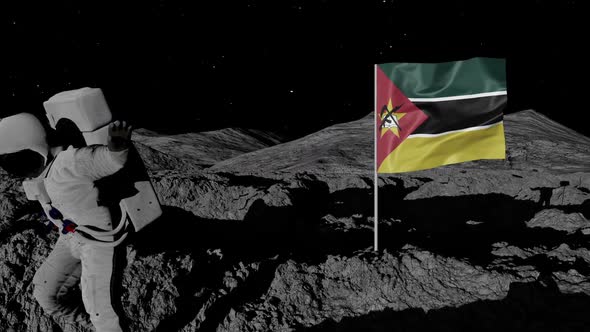 Astronaut Planting Mozambique Flag on the Moon