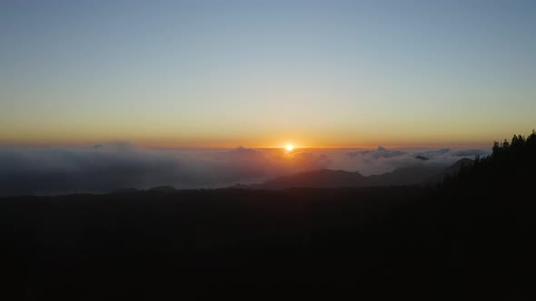 Aerial view of a sunset above the clouds at Tenerife
