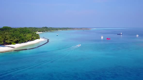 Aerial drone panorama of lagoon beach voyage by sea and sand background