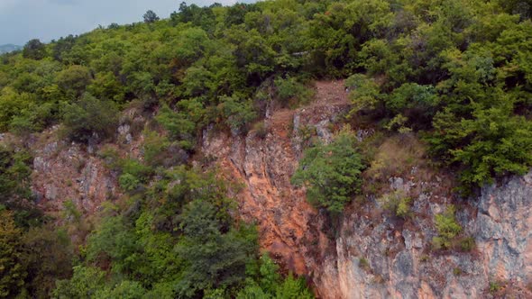 Aerial shot of Macedonia coast. Clif around Ohrid Lake in Southern Europe.