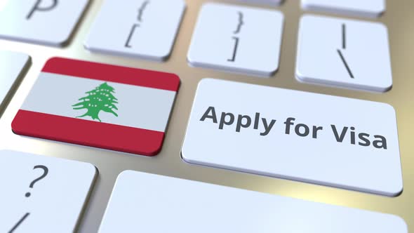 APPLY FOR VISA Text and Flag of Lebanon on the Keys
