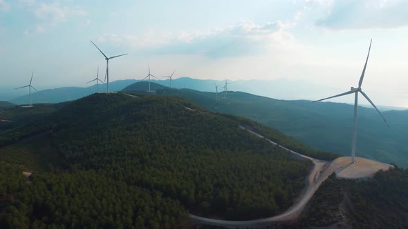 Lot of Wind power turbines generating clean energy. Using windmills is an energy-saving way.