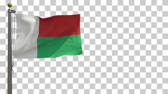 Madagascar Flag on Flagpole with Alpha Channel