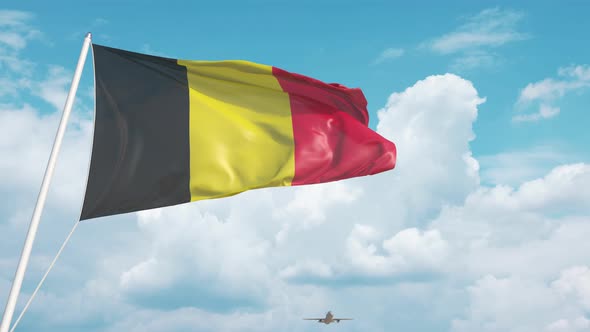 Plane Arrives to Airport with Flag of Belgium alt
